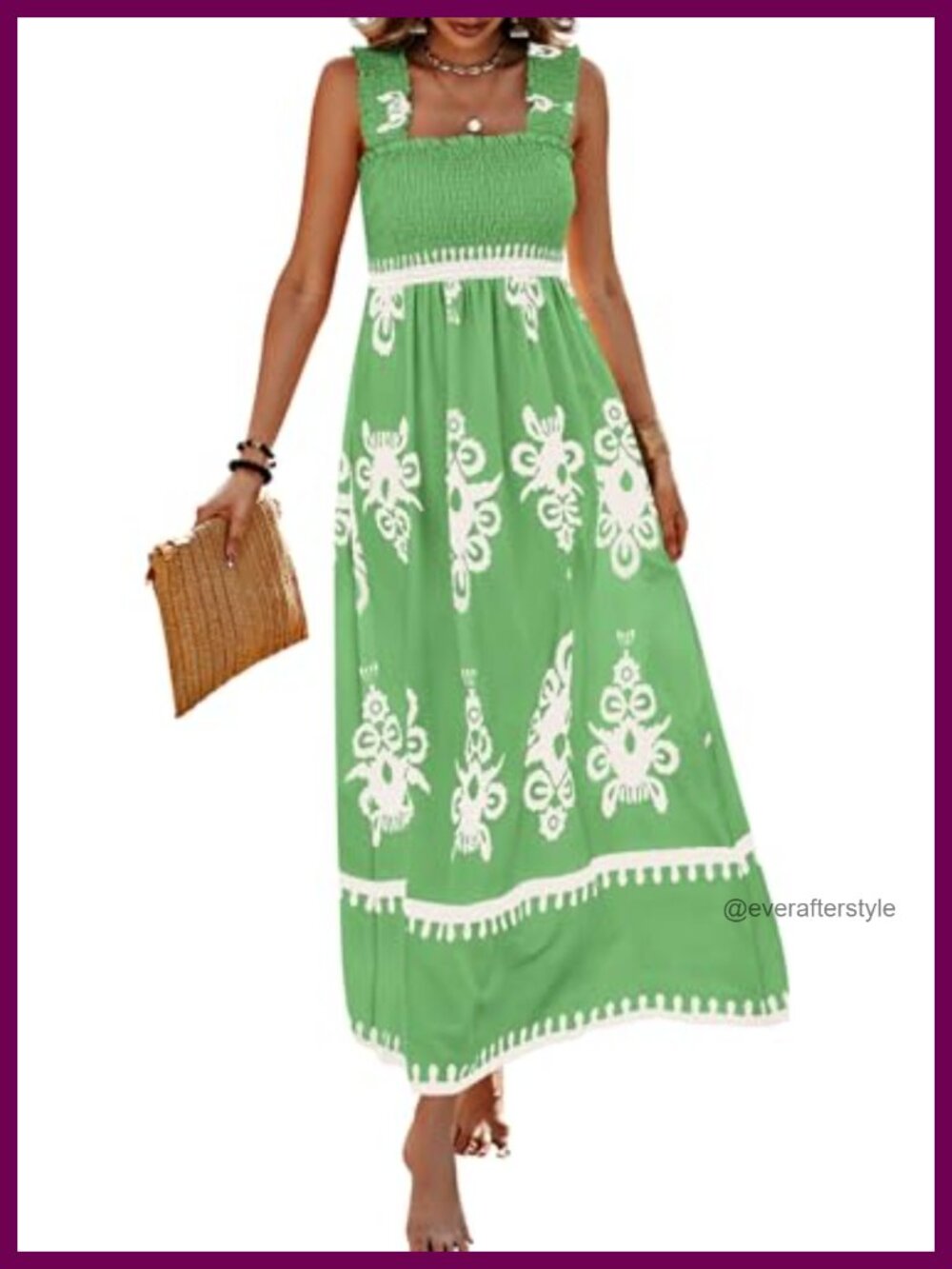 Women's Sleeveless Boho Maxi Dress Flowy A-Line Square Neck Tiered Beach
